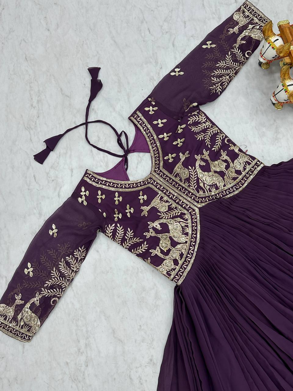 New Festival Collection Fox Georgette Long Gown with Heavy 3MM Sequence Work - Fully Stitched