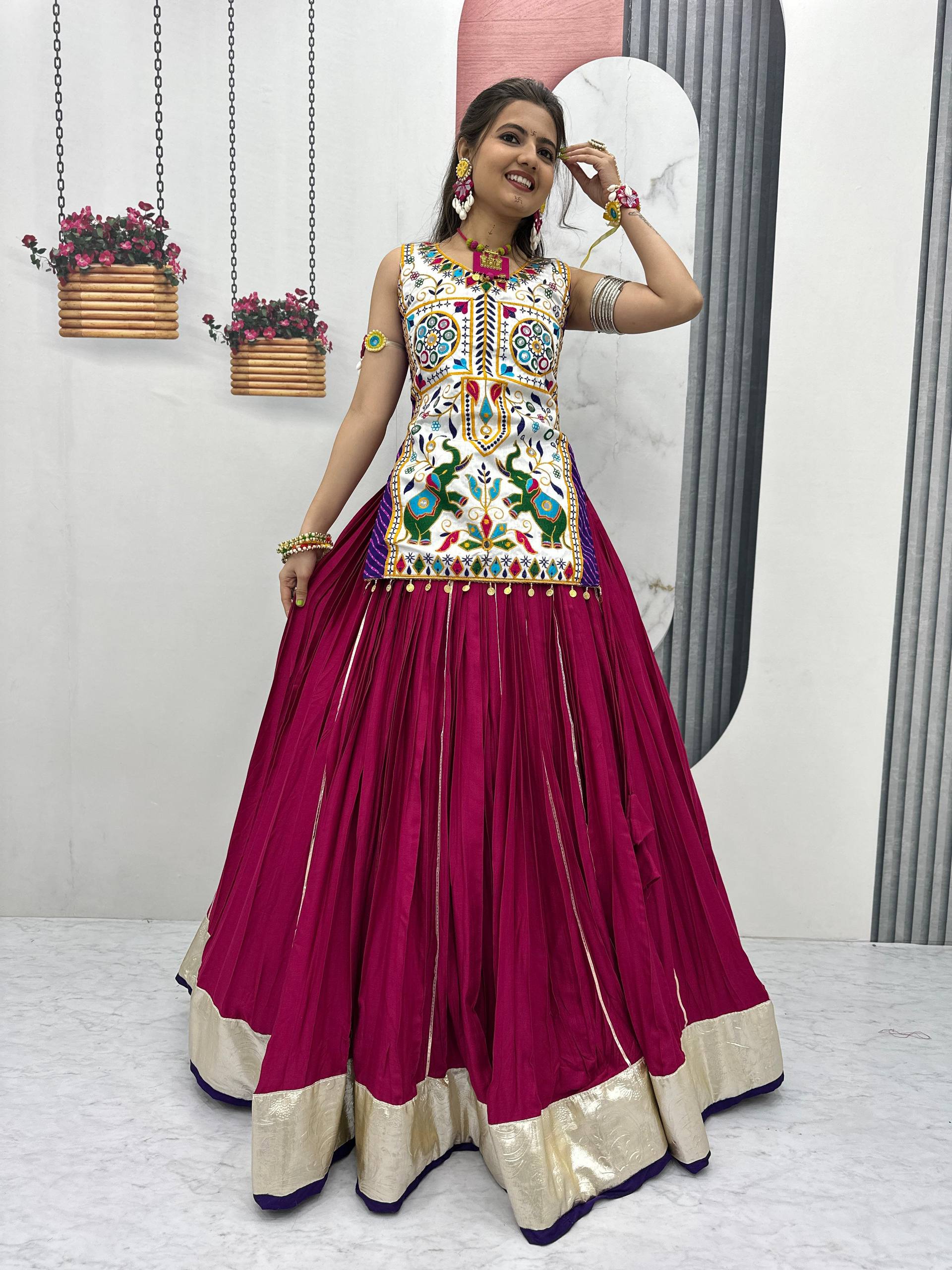 Navratri Special Gamathi Work Lehenga Choli with 6 Meter Big Flair - Fully Stitched