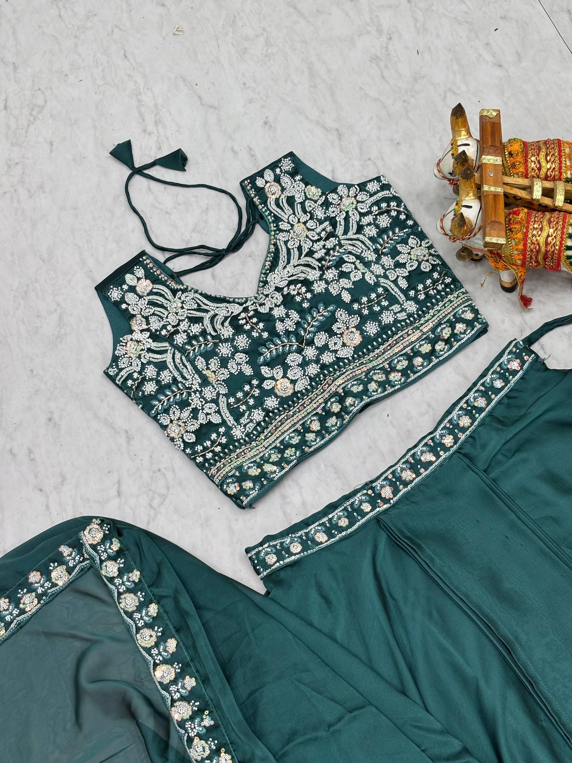 Wedding Special Pure Rangoli Silk Lehenga Choli with Shrug Style Dupatta - Fully Stitched
