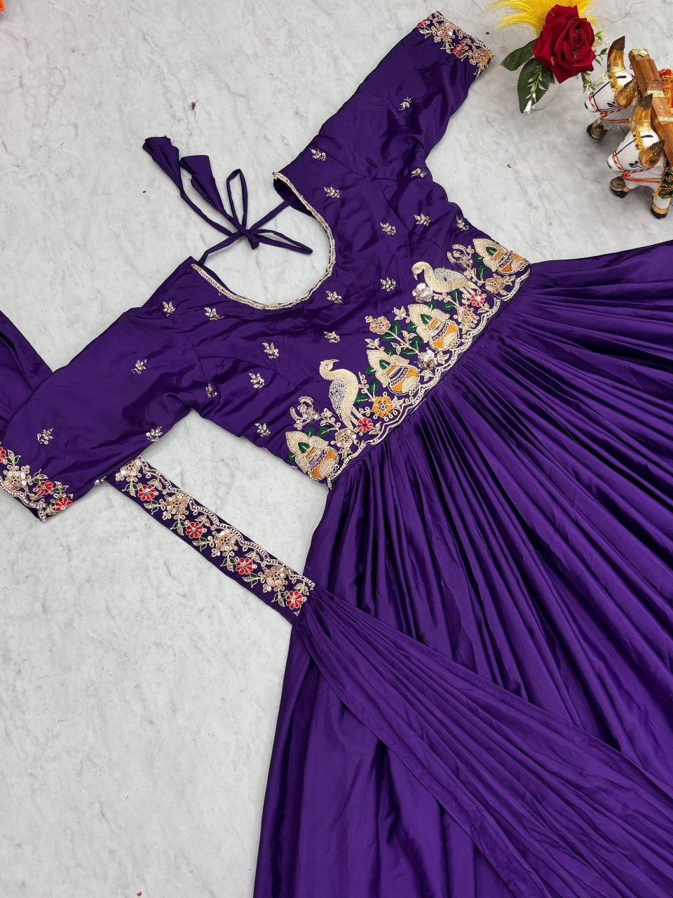 Festival Collection Crepe Silk Long Gown with Heavy Cording Sequence and Beads Embroidery Work - Fully Stitched