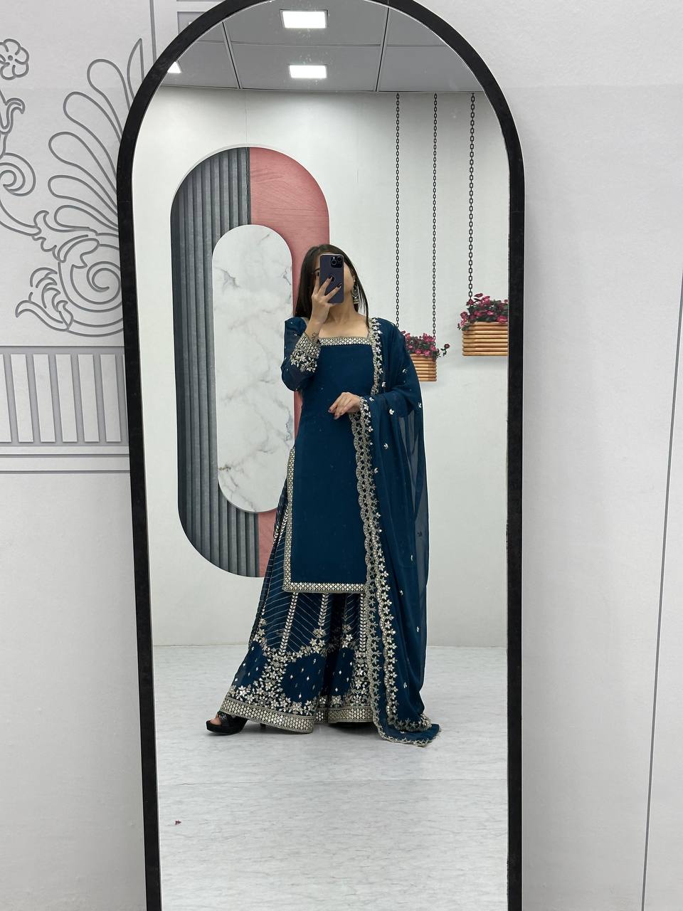 Festival Wear Heavy Embroidered Palazzo Top Set with Dupatta - Fully Stitched