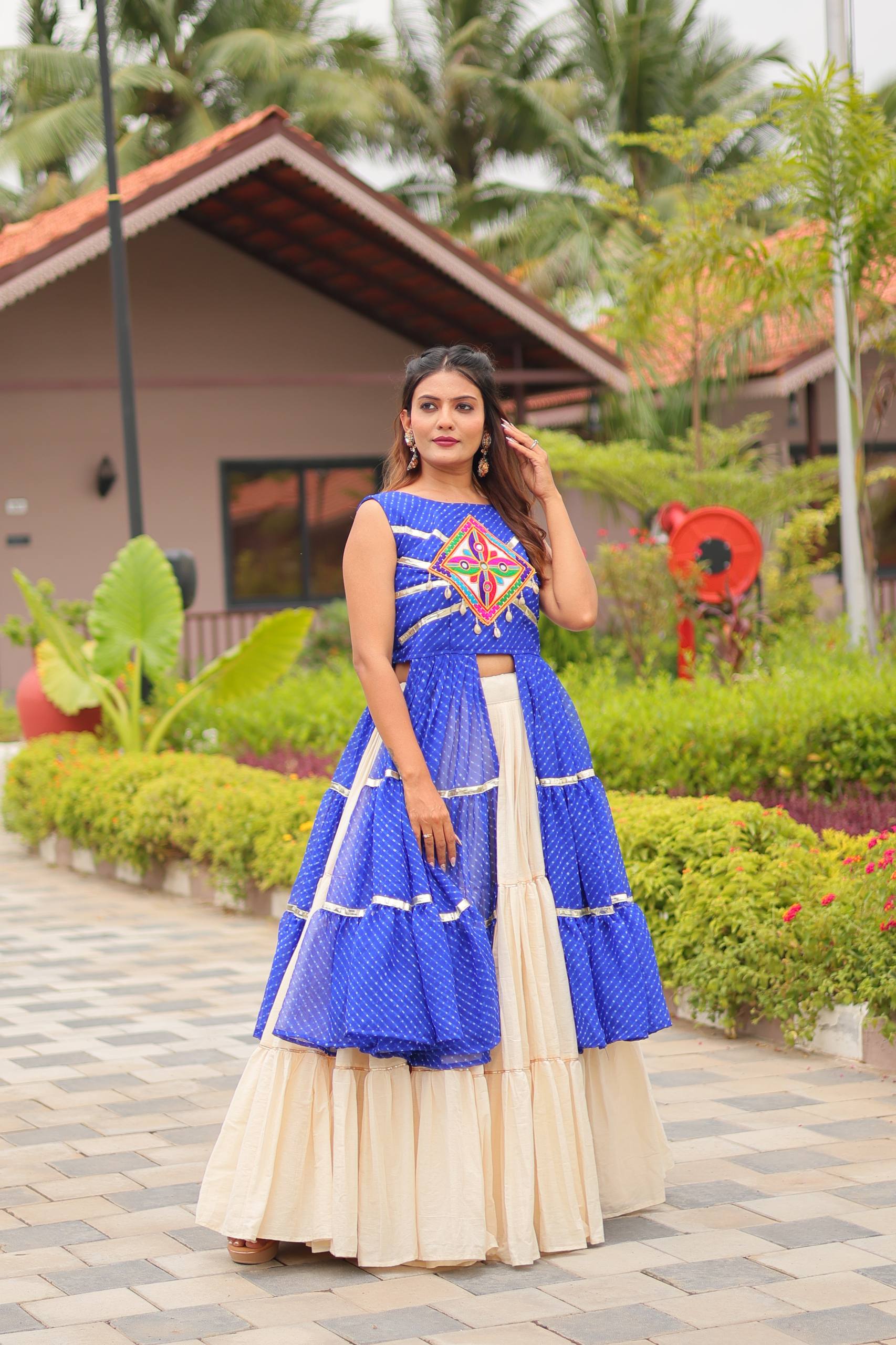 Navratri Special Gamathi Work Cotton Lehenga Choli with 9 Meter Flair - Fully Stitched