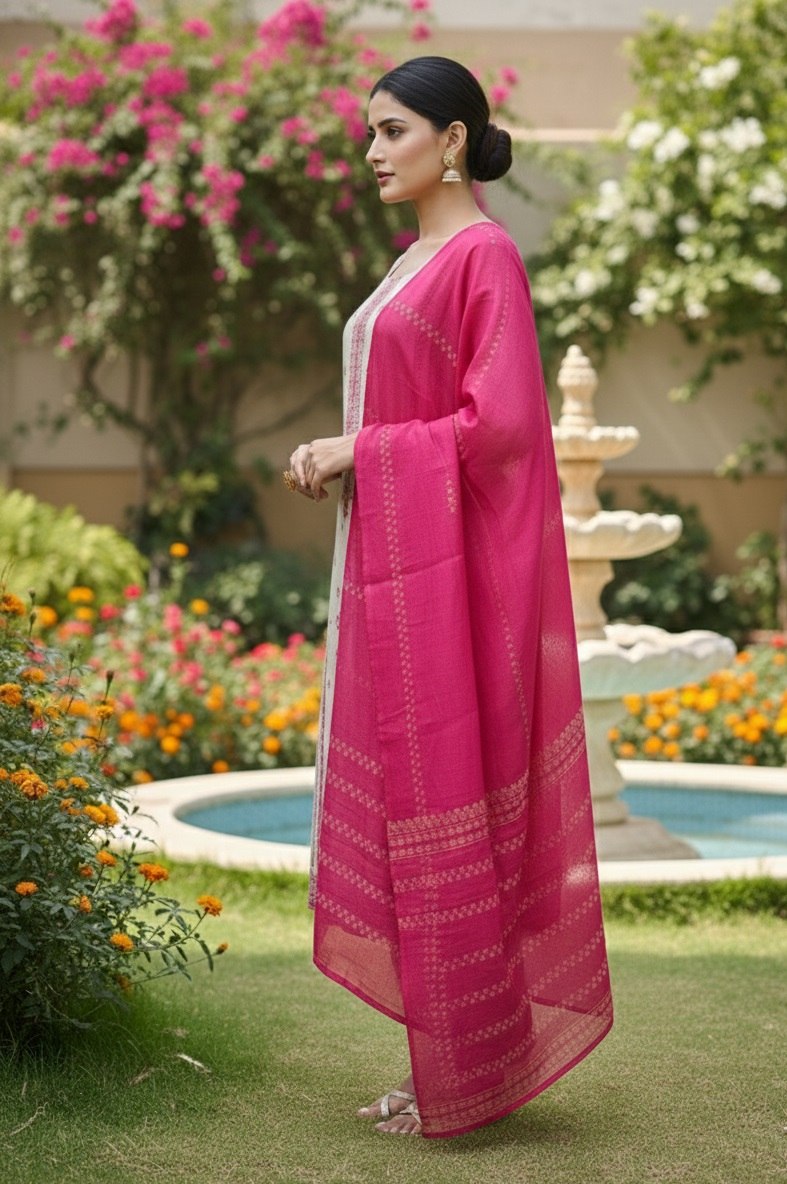Designer Embroidered Kurta Pant Set with Printed Dupatta Perfect For Wedding Function