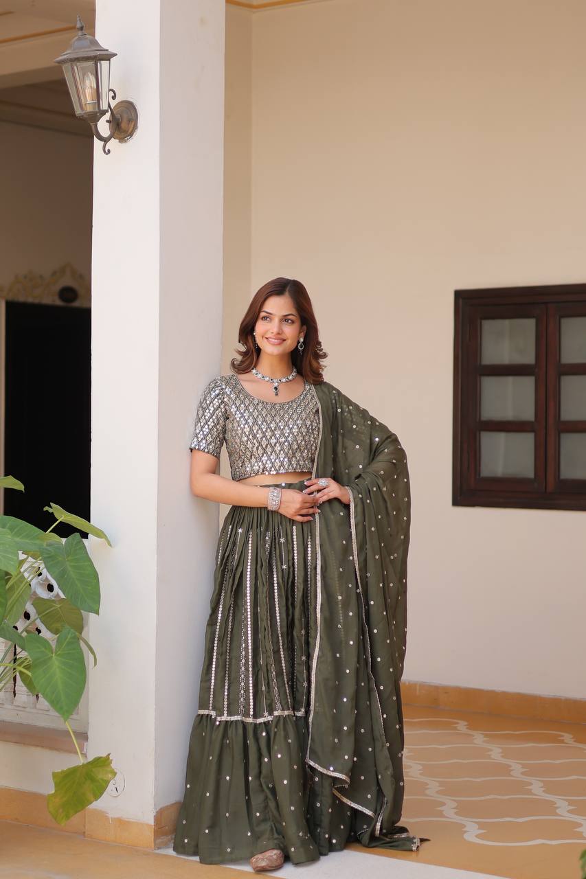 Wedding Collection Star Georgette Lehenga Choli with 7MM Sequence Embroidery Work  - Fully Stitched