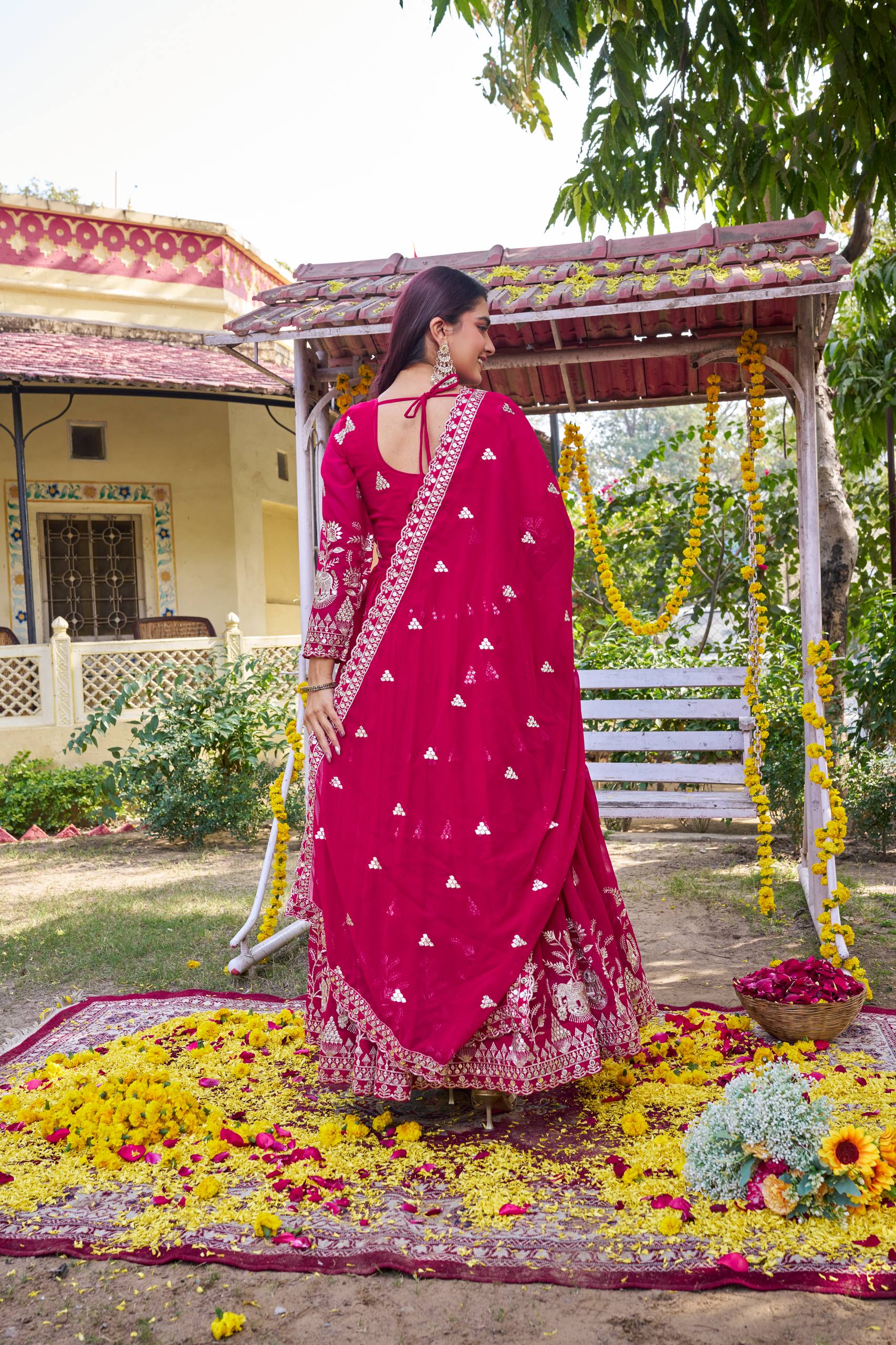 Festival Collection Fox Georgette Long Gown with Heavy 7MM Sequence Embroidery Dupatta - Fully Stitched