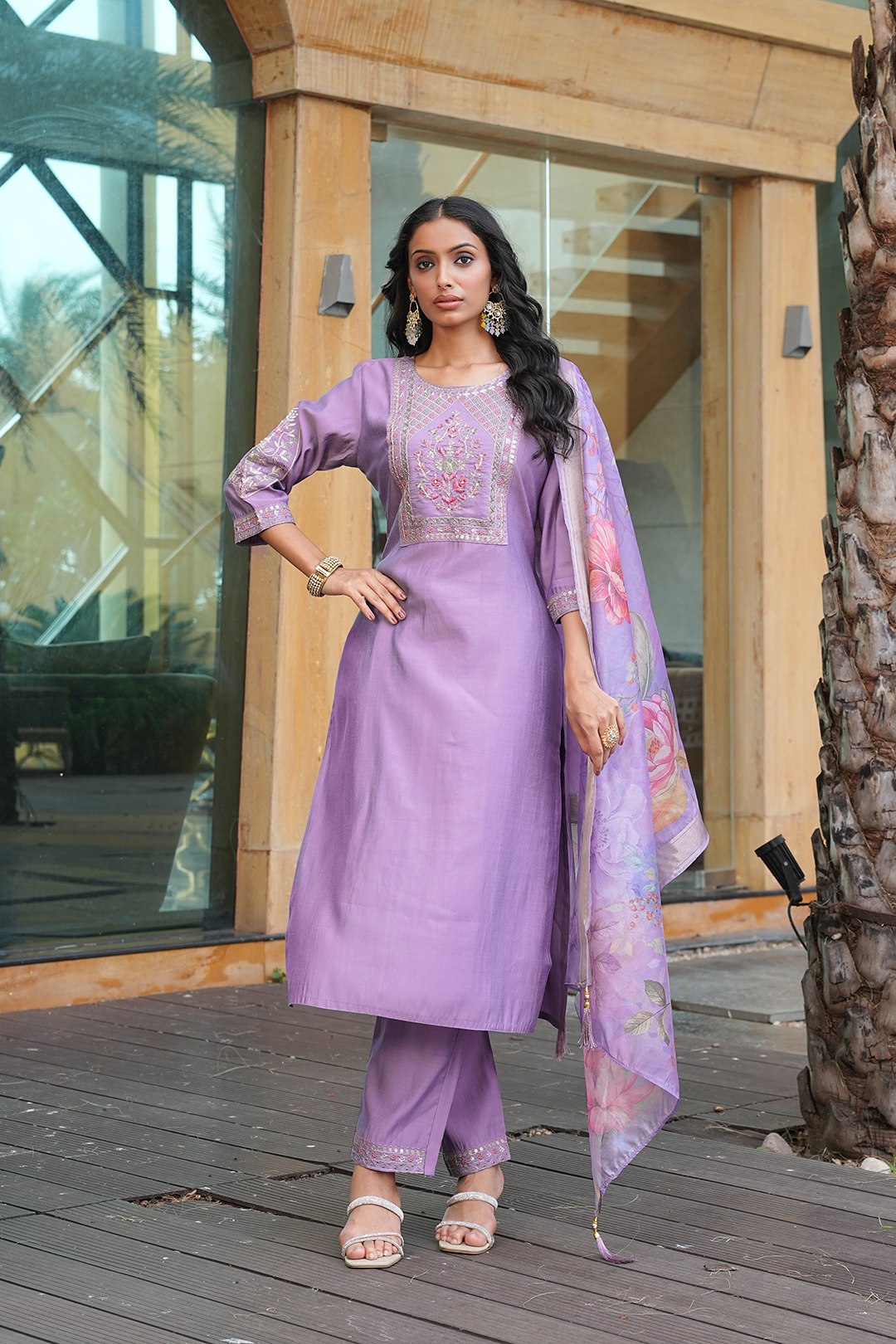 Designer Embroidered Kurta Pant Set with Printed Dupatta Perfect For Wedding Function