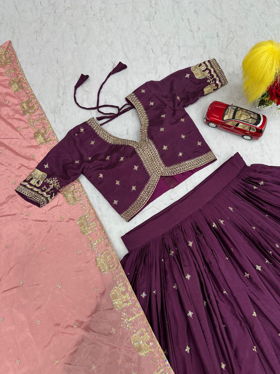 New Festival Pure Chinon Lehenga Choli with Heavy Sequence Embroidery - Fully Stitched