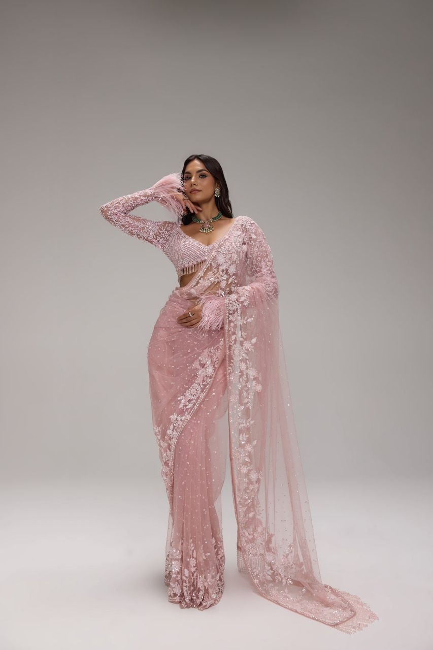 Bollywood Blockbuster Butterfly Net Sequins Embroidered Saree with Designer Blouse