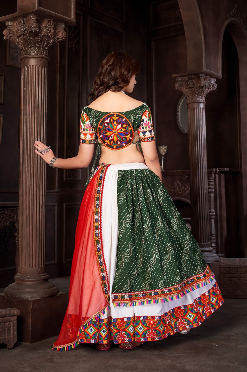 Navratri Special White Cotton Silk Chaniya Choli with Traditional Kutchi Mirror Work
