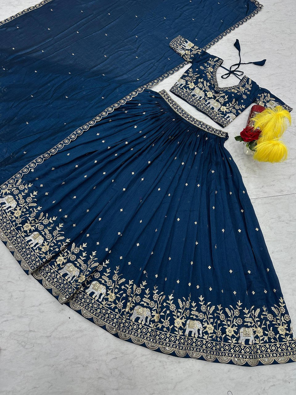 New Festival Vichitra Silk Lehenga Choli with Designer Embroidery Dupatta - Fully Stitched