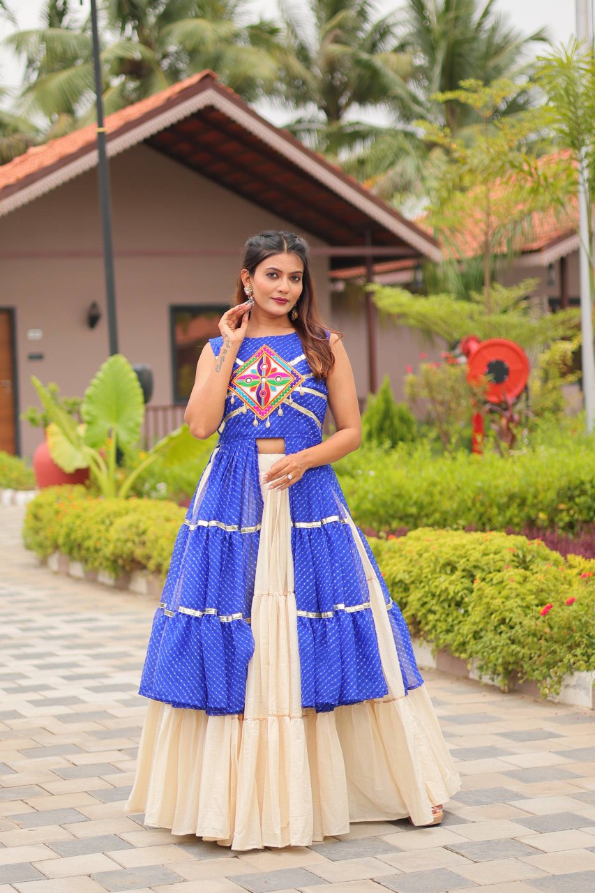 Navratri Special Gamathi Work Cotton Lehenga Choli with 9 Meter Flair - Fully Stitched