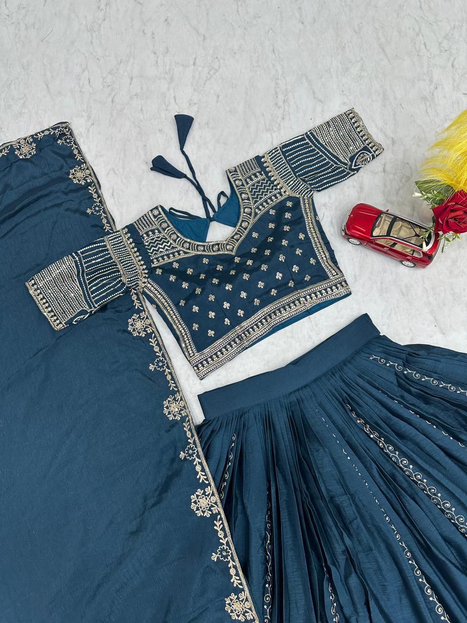 New Festival Chinon Lehenga Choli with Embroidered Dupatta- Fully Stitched