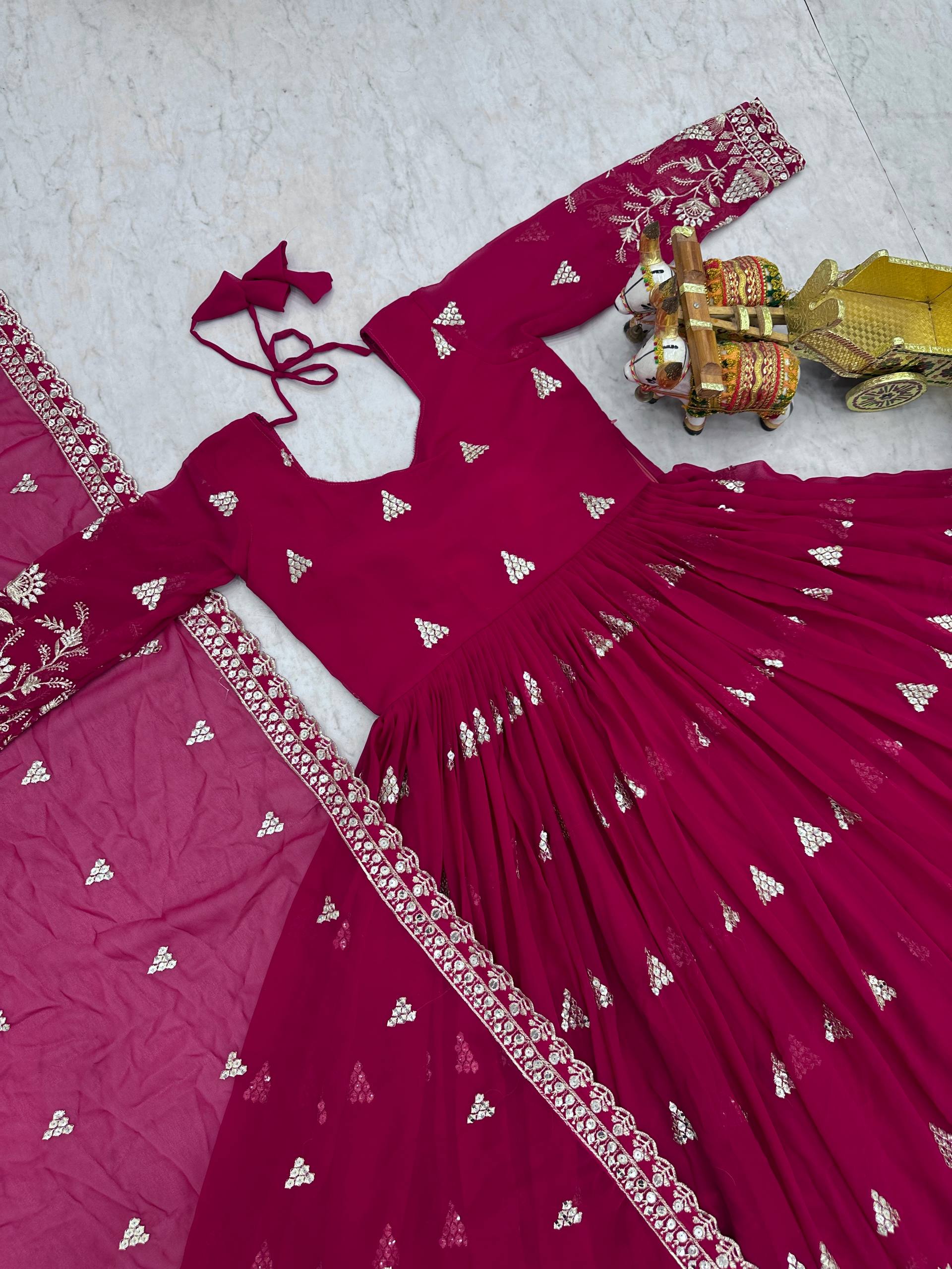 Festival Collection Fox Georgette Long Gown with Heavy 7MM Sequence Embroidery Dupatta - Fully Stitched