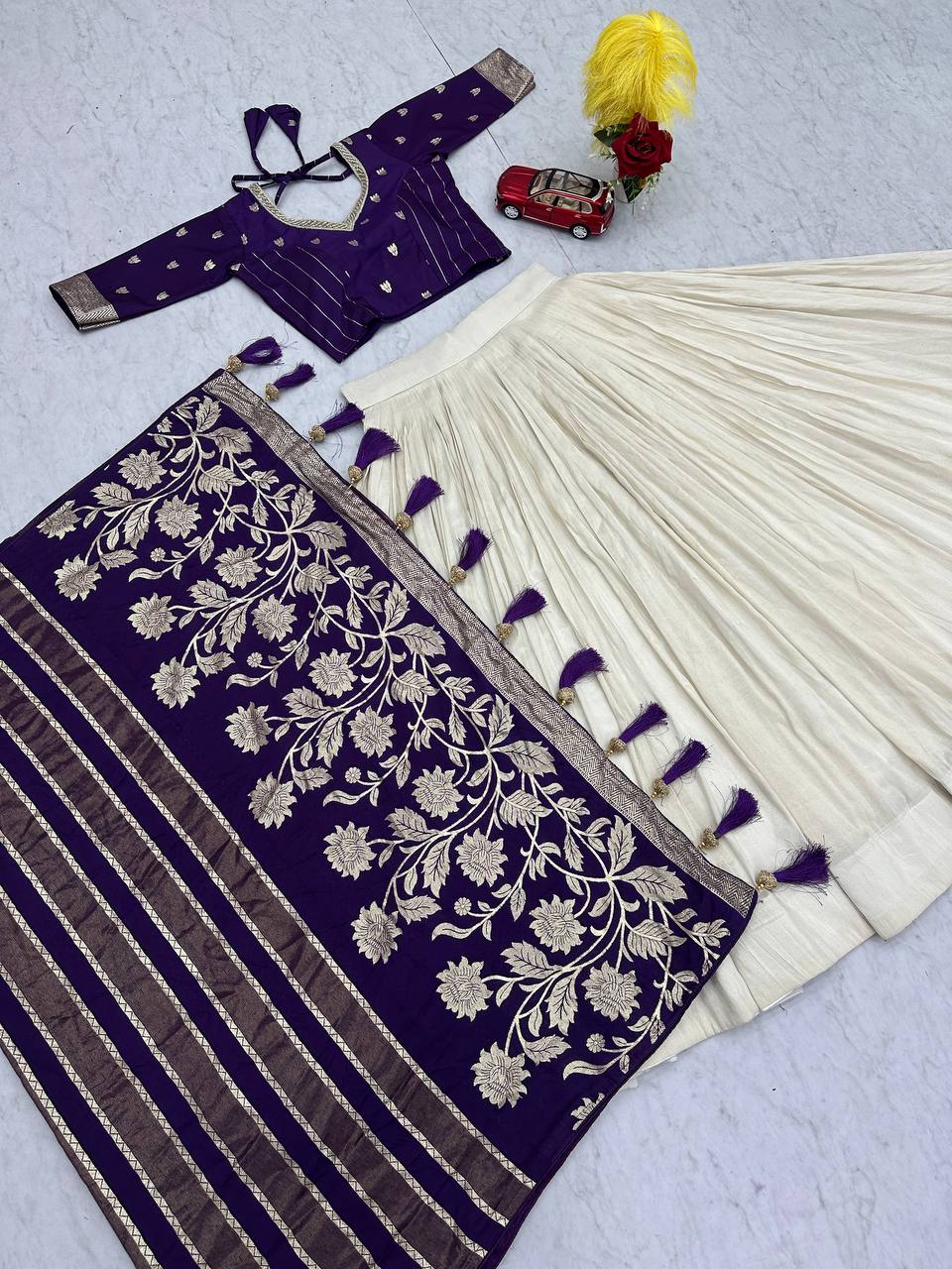 Wedding Special Trending Lehenga Saree with Jacquard Silk Blouse and Simar Silk Lehenga - Ready-Made Patli