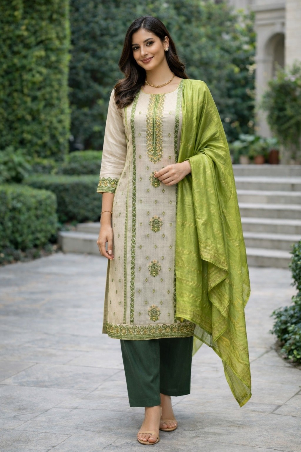 Designer Embroidered Kurta Pant Set with Printed Dupatta Perfect For Wedding Function
