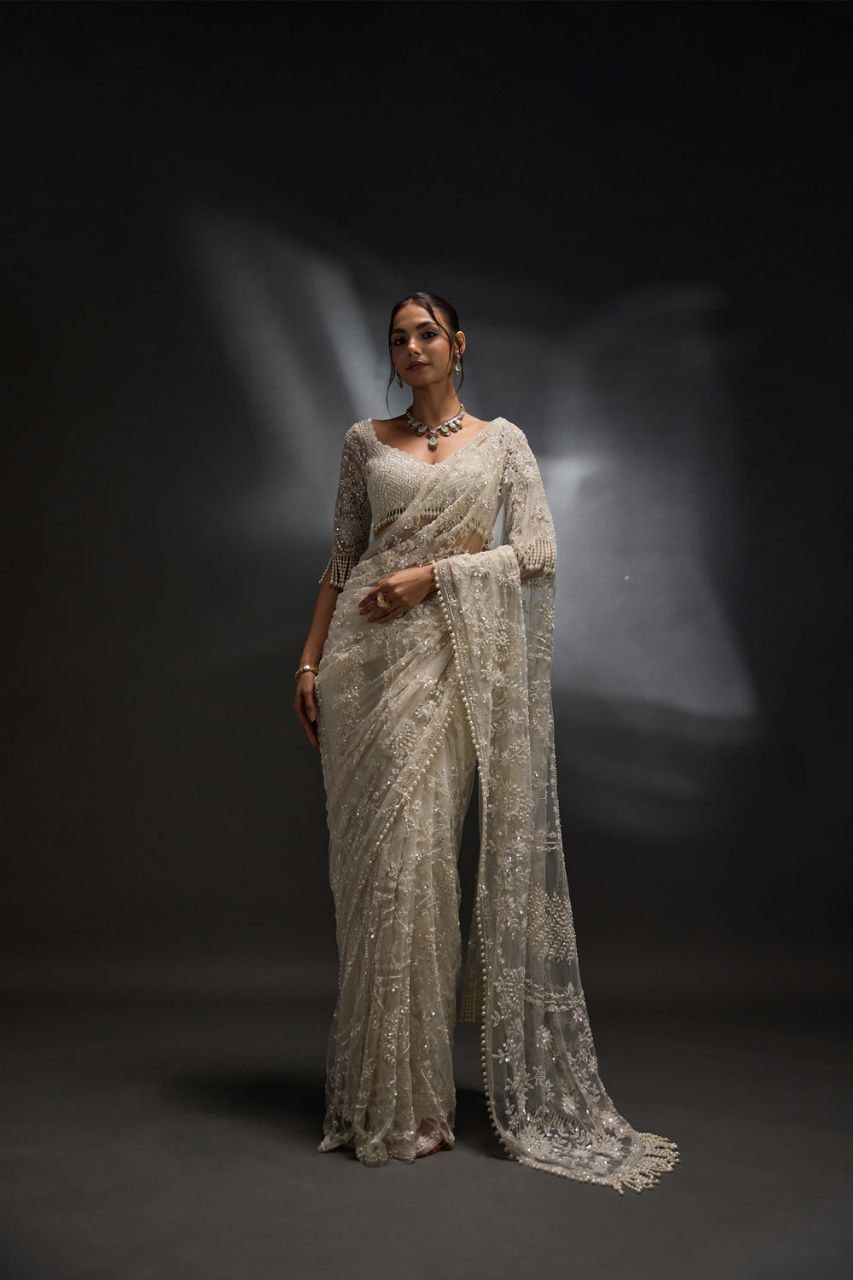 Trending Bollywood Blockbuster Heavy Sequins Embroidered Mono Net Designer Saree