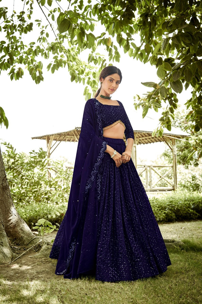Maroon Sequin Embroidered Semi-Stitched Wedding & Festive Wear Georgette Lehenga Choli with Border Work