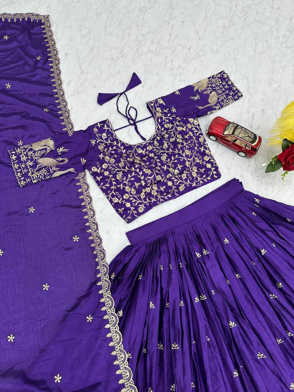 Launching New Festival Chinon Lehenga Choli with Elegant Embroidery Work - Fully Stitched