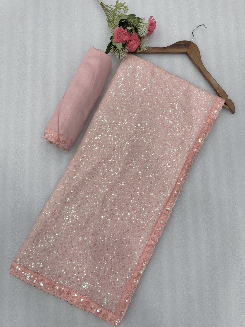 Bollywood Alia Bhatt Inspired Faux Georgette Sequins Embroidered Designer Saree
