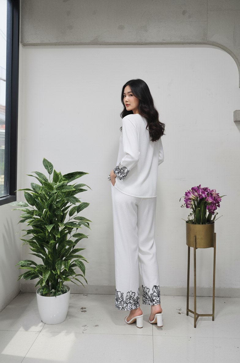 Women's Embroidered Bindu Bubbal Co-Ord Set with V-Neck Top and Pant - Fully Stitched