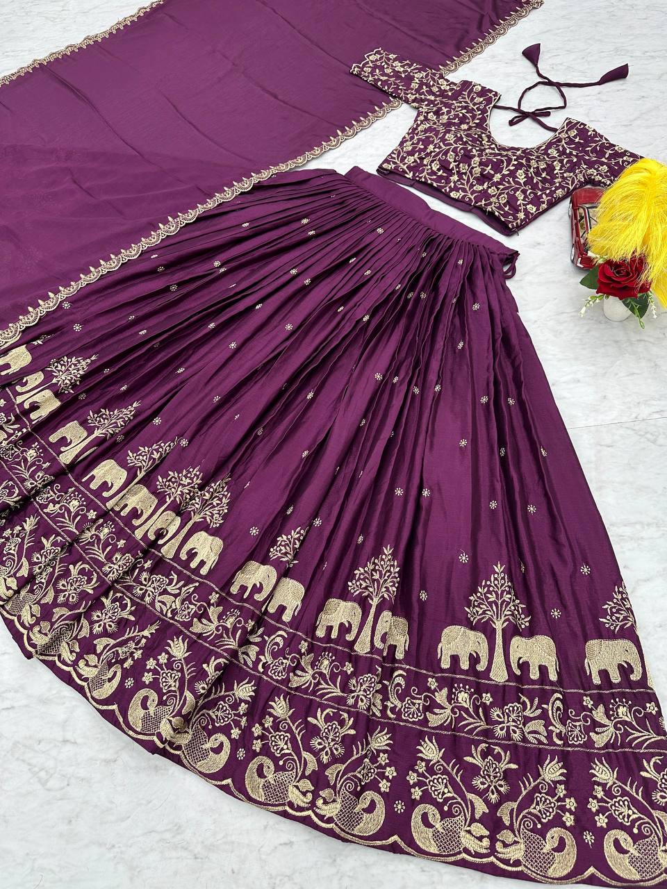 Launching New Festival Chinon Lehenga Choli with Embroidered Dupatta - Fully Stitched