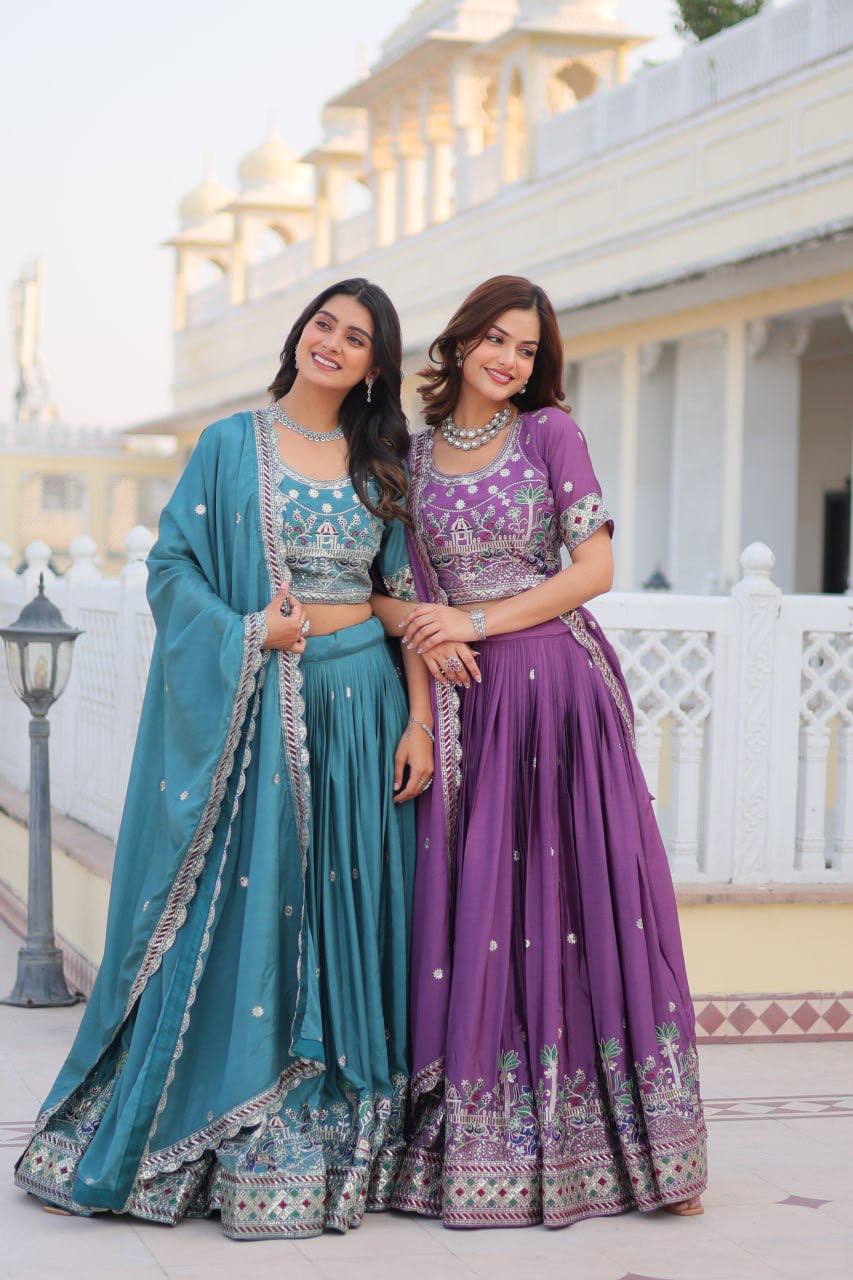 Festival Collection Chinon Lehenga Choli with Heavy Embroidery Sequence Work - Fully Stitched