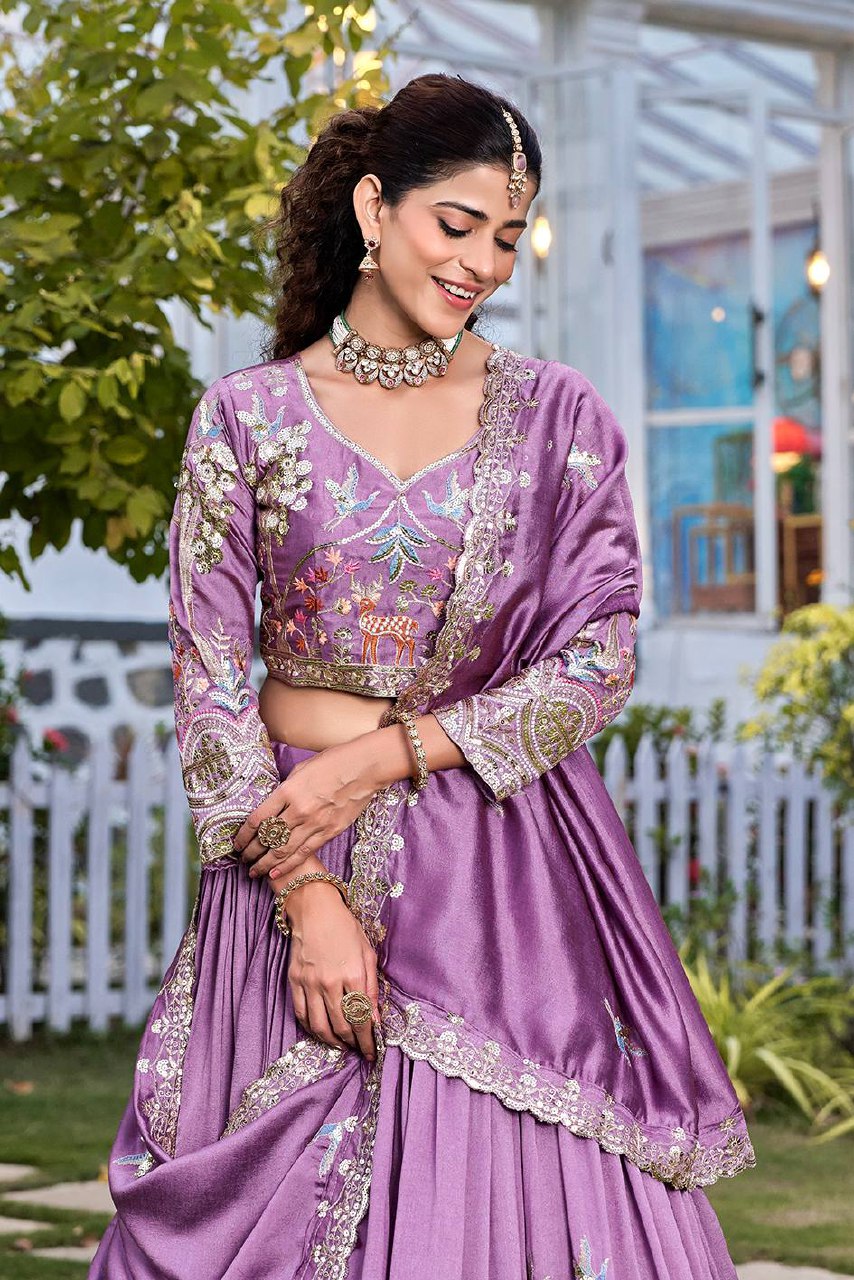 Designer Wedding Collection Vichitra Lehenga Choli with Heavy Embroidery Work - Fully Stitched