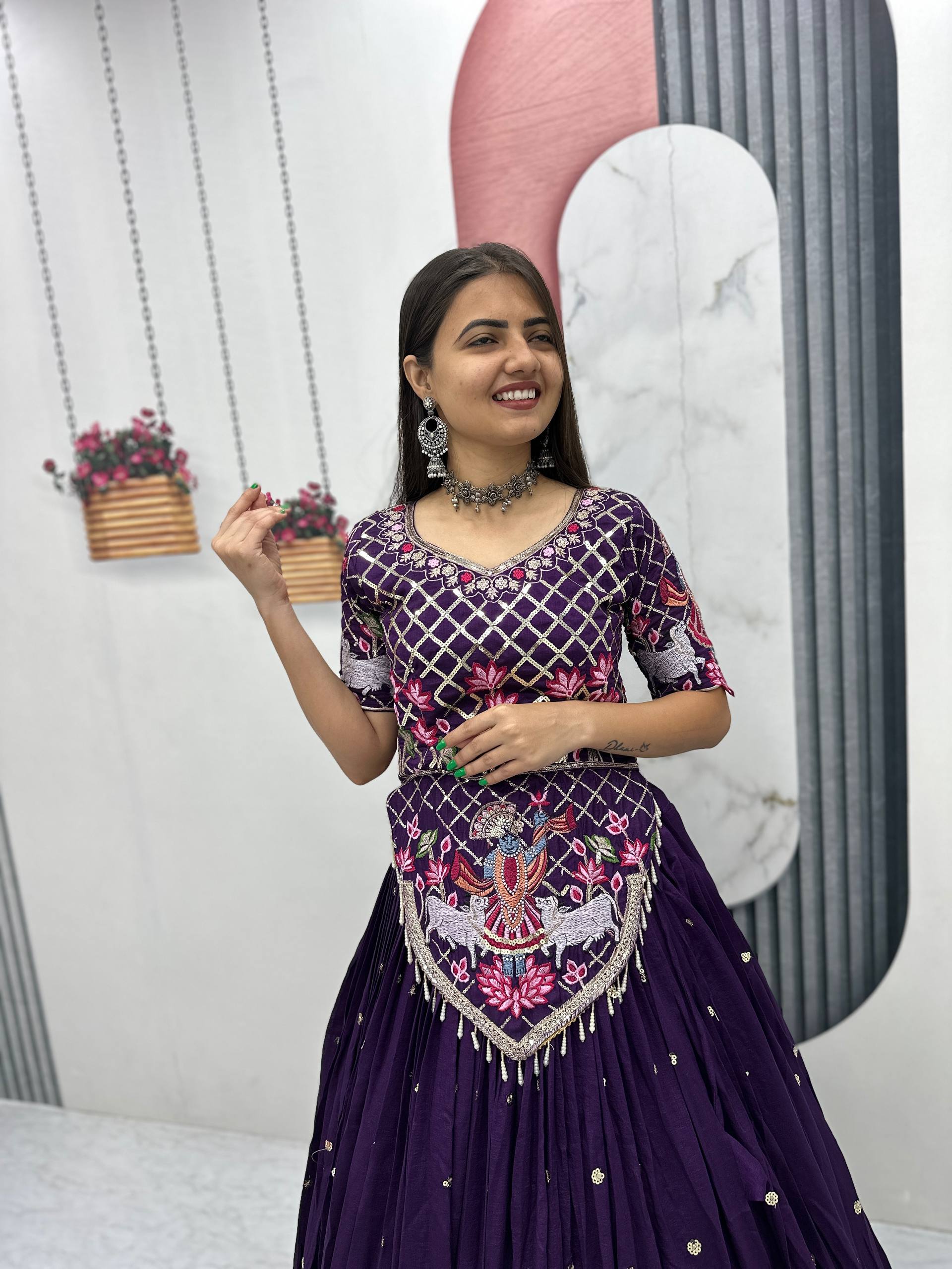 Launching Wedding Wear Vichitra Silk Lehenga Choli with Embroidered Dupatta - Fully Stitched