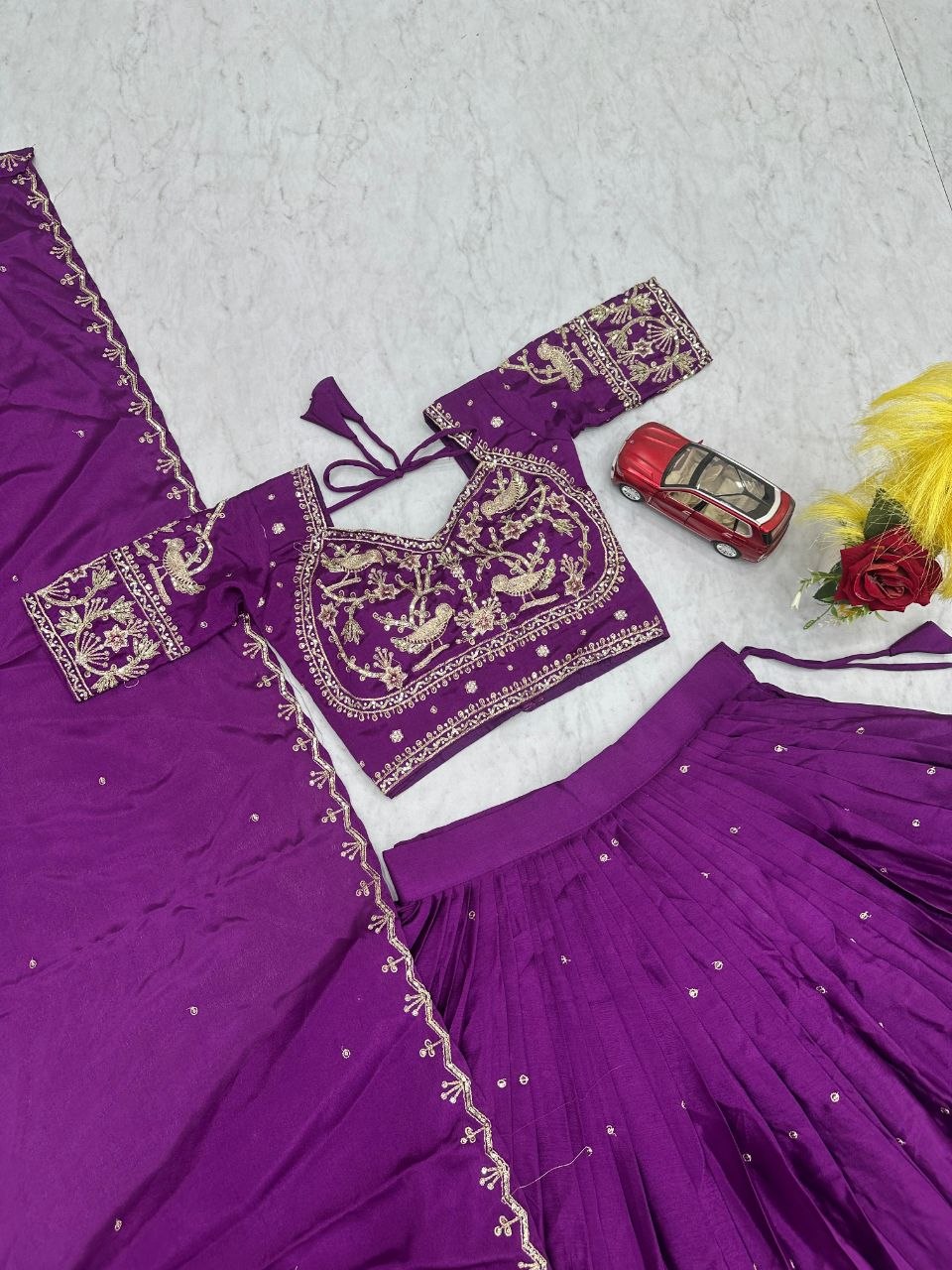 New Festival Chinon Lehenga Choli with Heavy Embroidered Dupatta - Fully Stitched