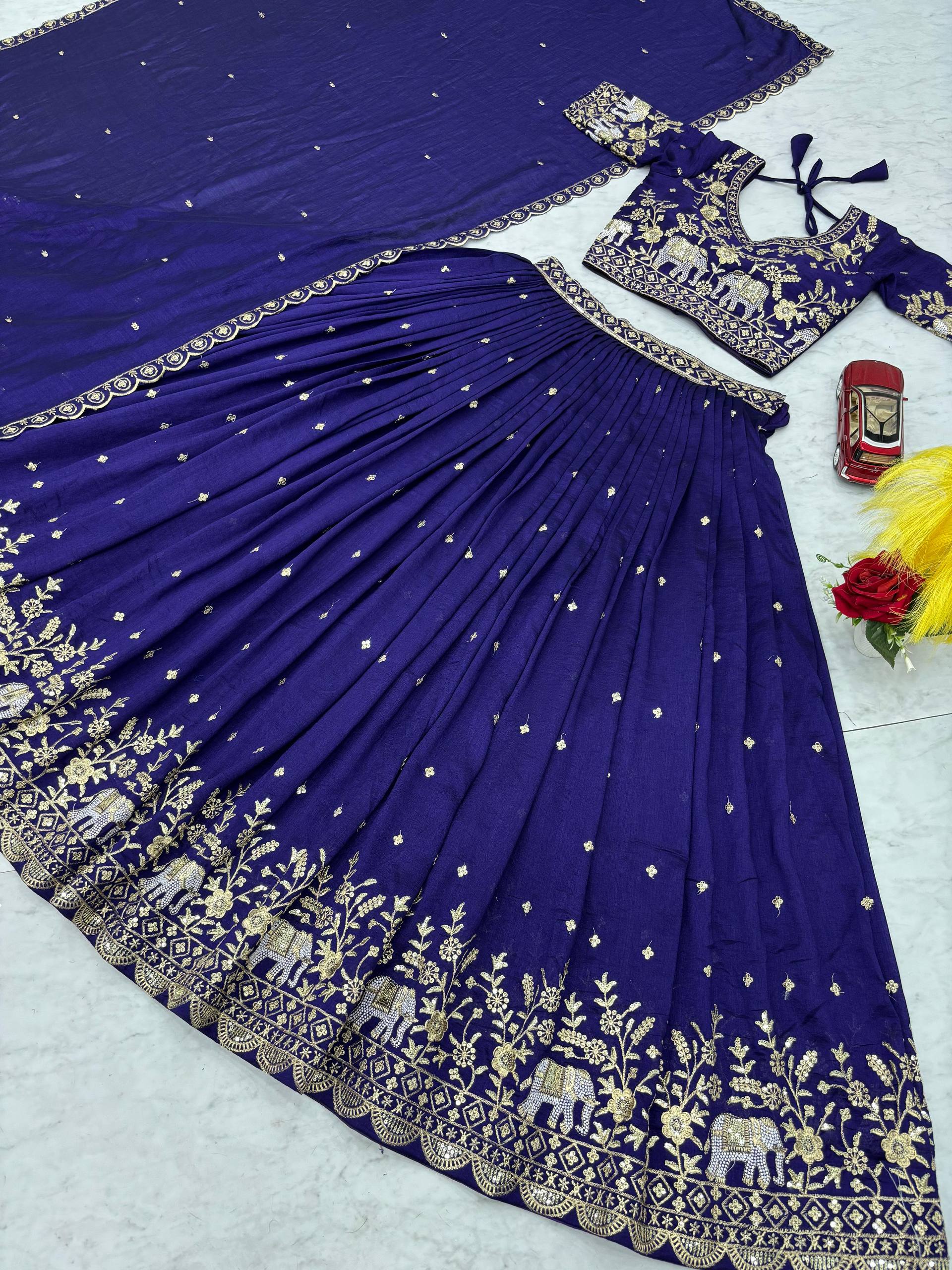 New Festival Vichitra Silk Lehenga Choli with Designer Embroidery Dupatta - Fully Stitched