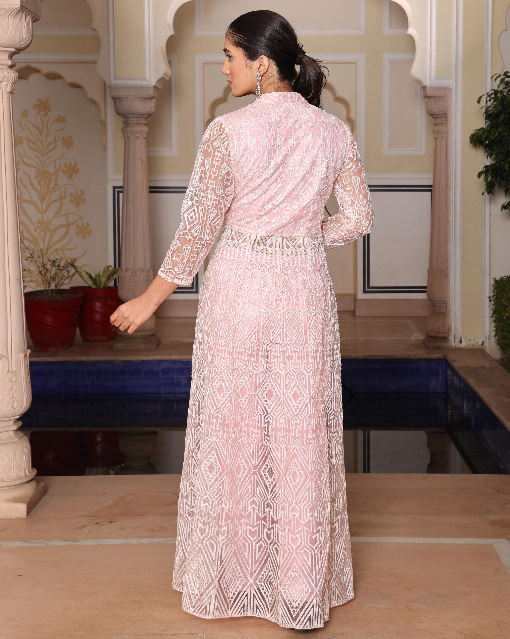 Premium Embroidered Indo-Western Co-Ord Set for Women with Crepe Pant - Fully Stitched