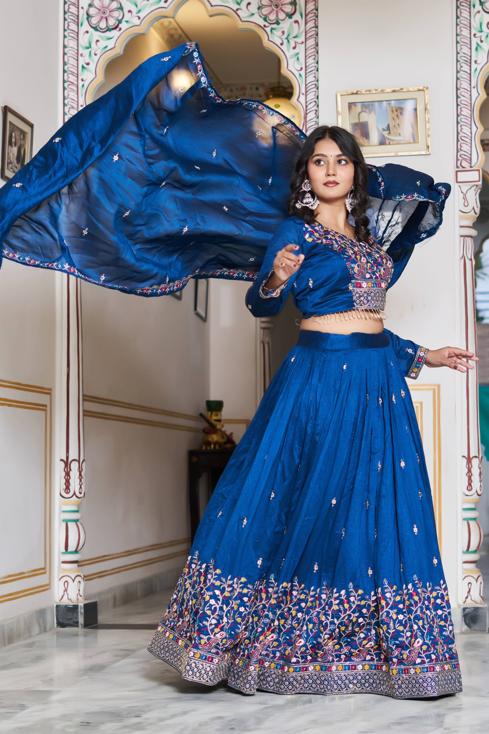Wedding Collection Vichitra Silk Lehenga Choli with Heavy Embroidery Sequence and Beads Work - Fully Stitched