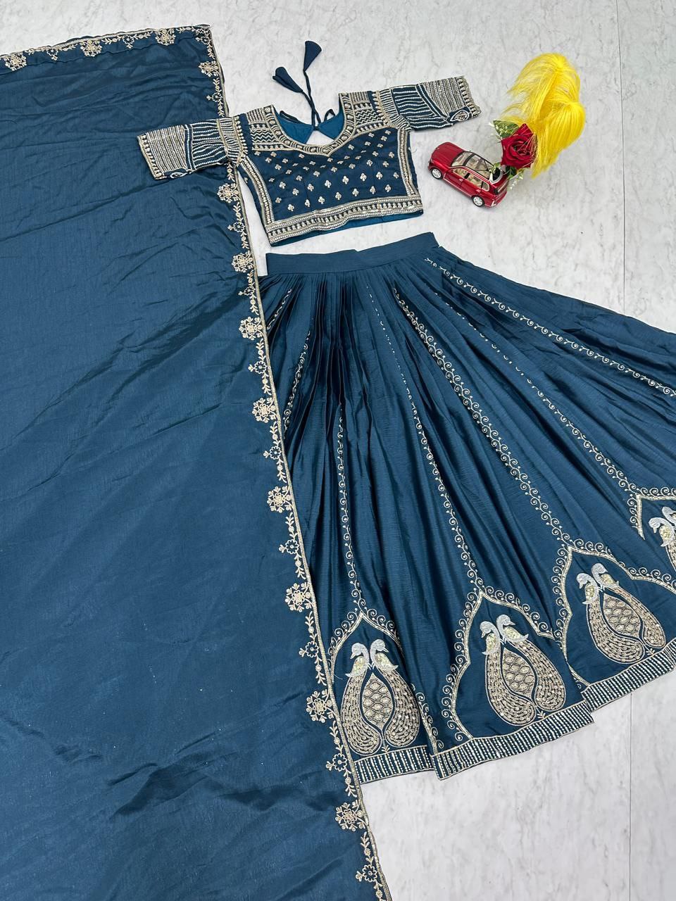 New Festival Chinon Lehenga Choli with Embroidered Dupatta- Fully Stitched