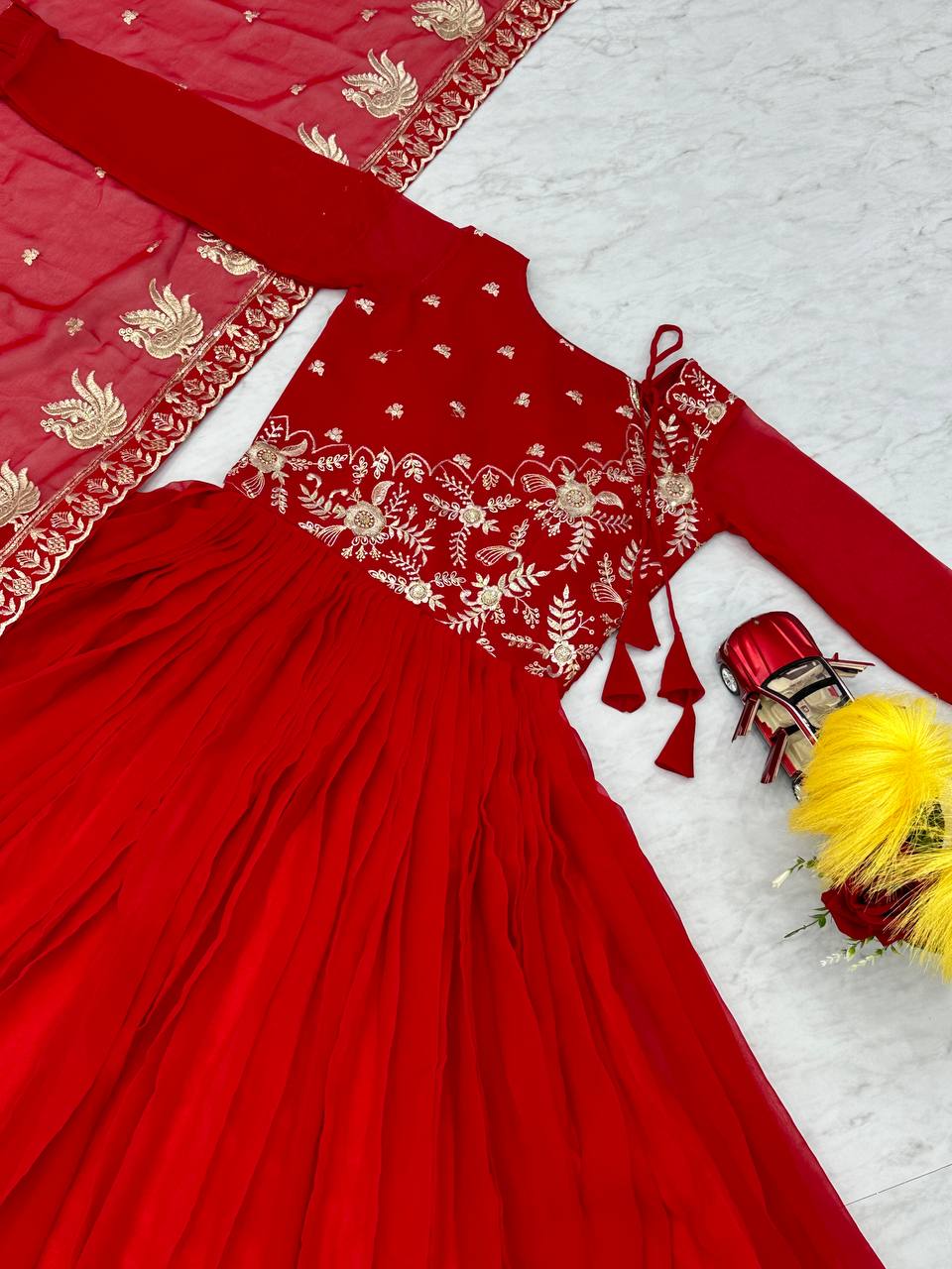 New Festival Collection Fox Georgette Long Gown with Heavy 3MM Sequence Embroidery Dupatta - Fully Stitched