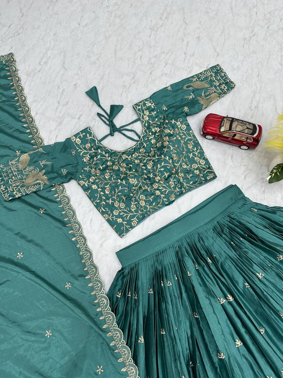 Launching New Festival Chinon Lehenga Choli with Embroidered Dupatta - Fully Stitched