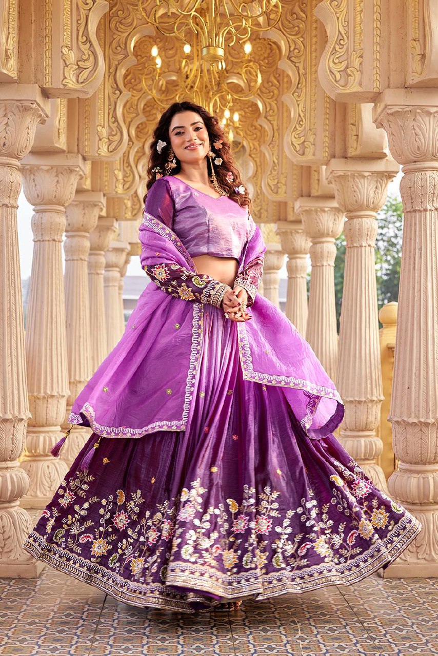 Festival Collection Gold Crush Lehenga Choli with Heavy Embroidery Sequence Work - Fully Stitched