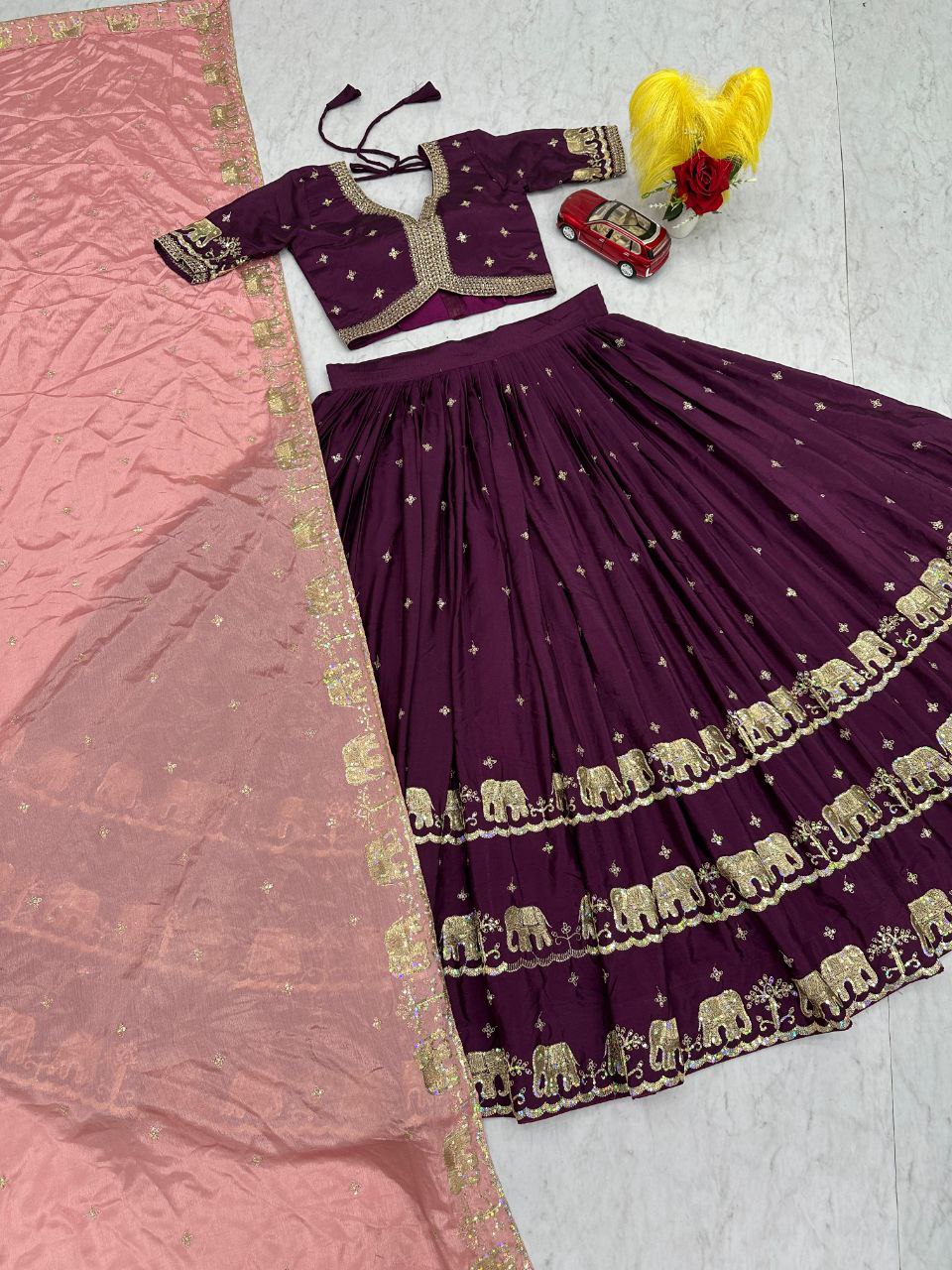New Festival Pure Chinon Lehenga Choli with Heavy Sequence Embroidery - Fully Stitched