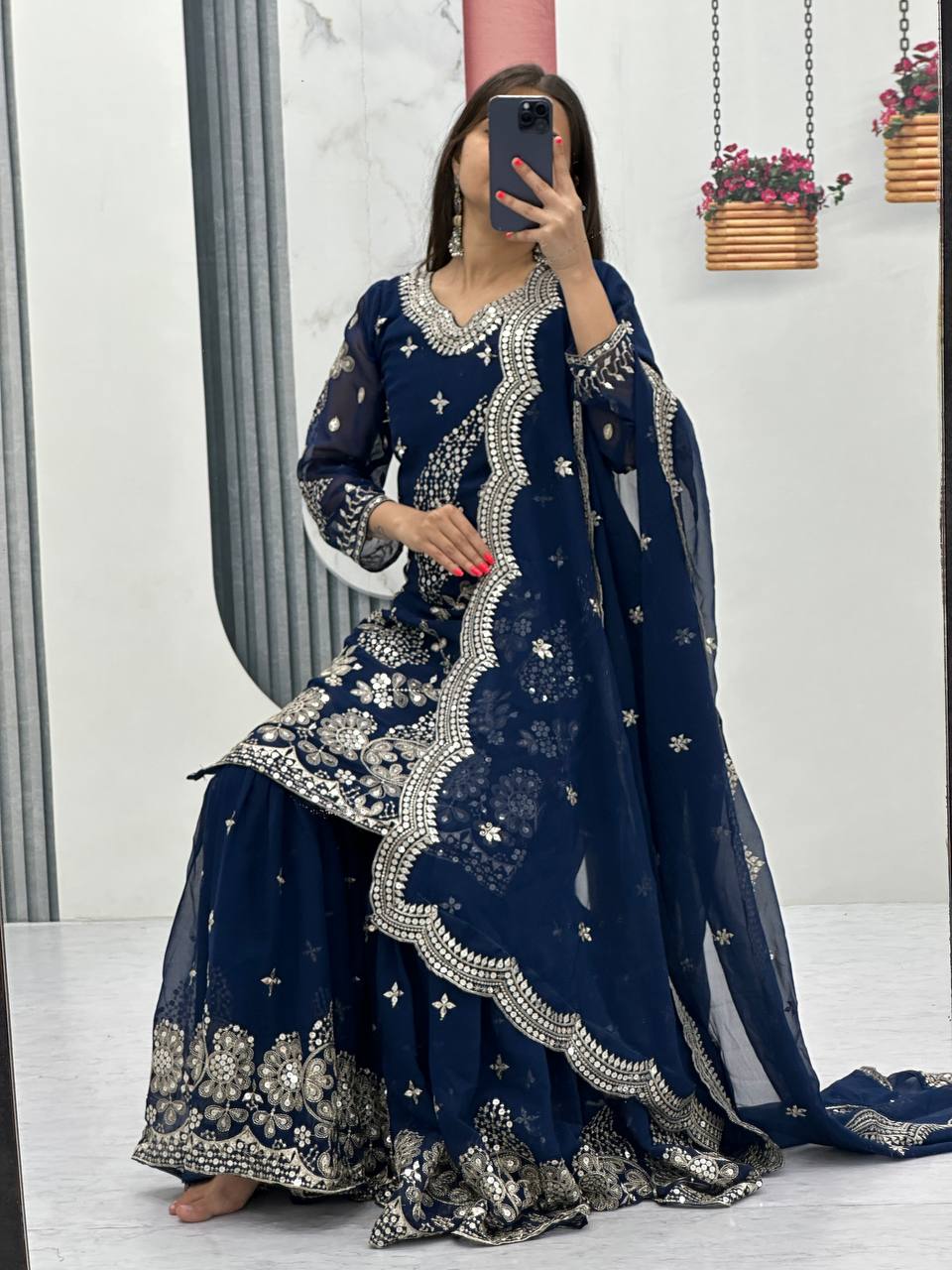 Designer Party Wear Embroidered Sharara Suit Set with Dupatta - Fully Stitched