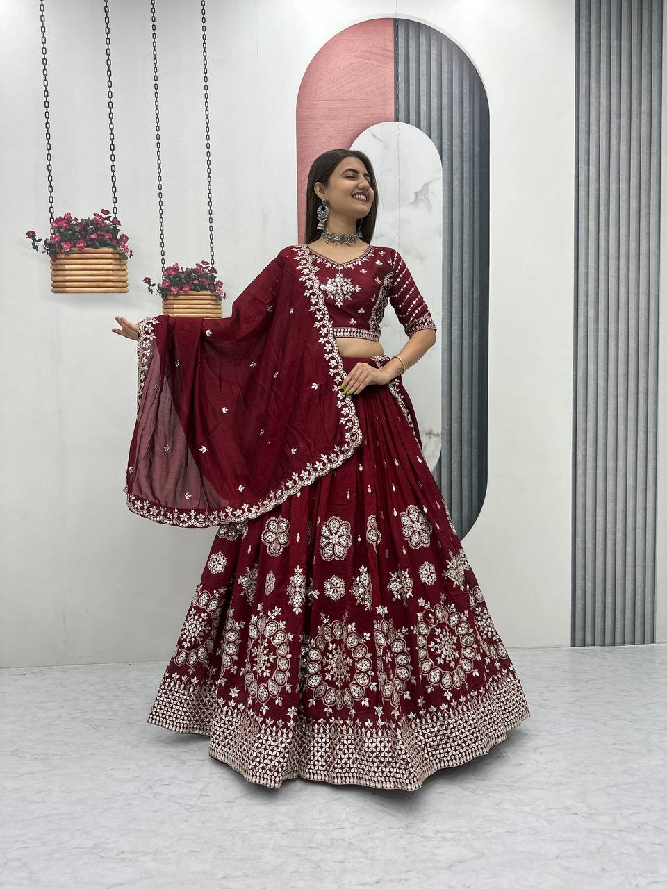 Launching Heavy Pure Vichitra Silk Lehenga Choli with 7 mm Sequence Embroidery - Fully Stitched