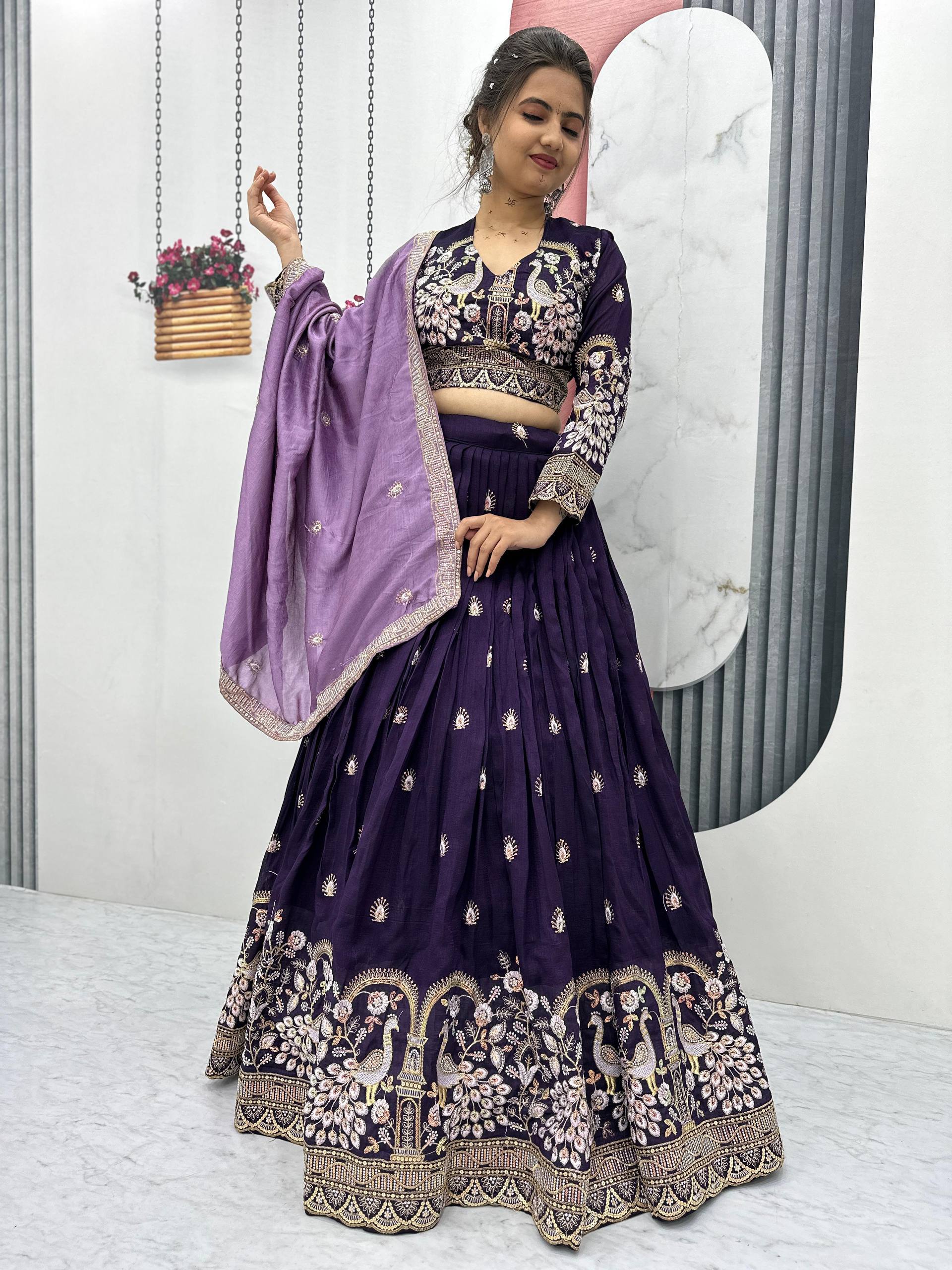 New Festival Vichitra Silk Lehenga Choli with Heavy Embroidery Dupatta - Fully Stitched
