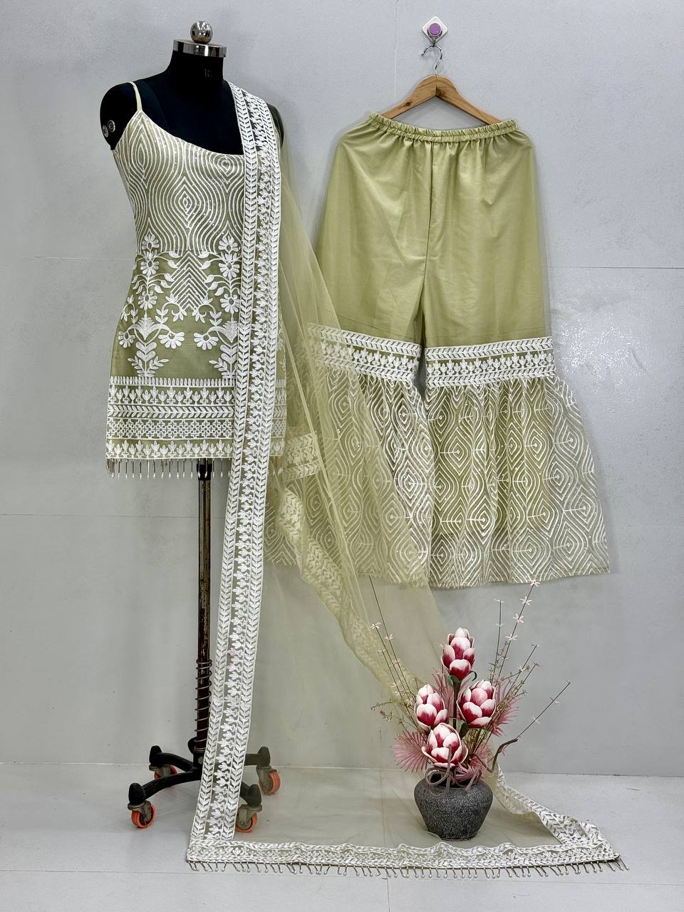 elegant and stylish Soft Net Palazzo Suit