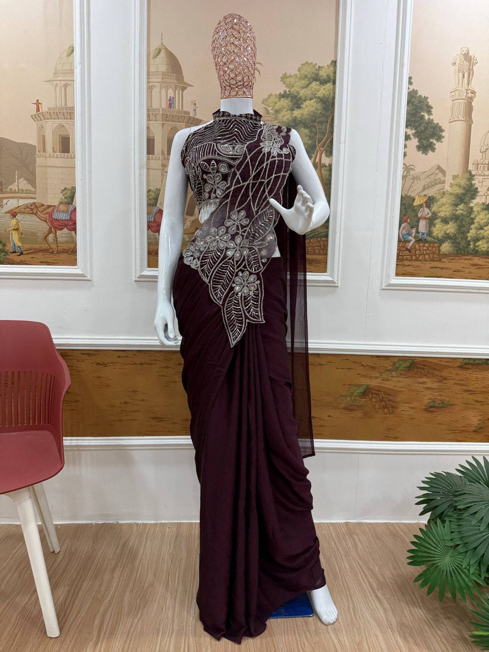 New Superhit Trending Rangoli Ready to Wear Saree with Fully Embroidered Beads Work Blouse - Fully Stitched