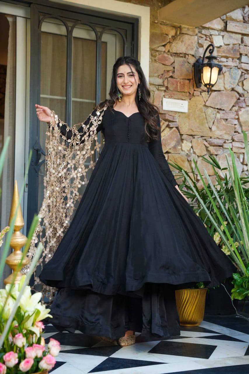 Premium Roman Silk Kurti Set for Women | Designer Handwork Kurti with Palazzo & Real Mirror Work Dupatta | Wedding, Festive & Party Wear Collection (K)1007