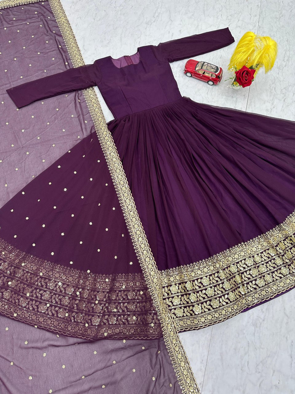 Wedding Wear Fox Georgette Embroidered Gown with Dupatta - Fully Stitched