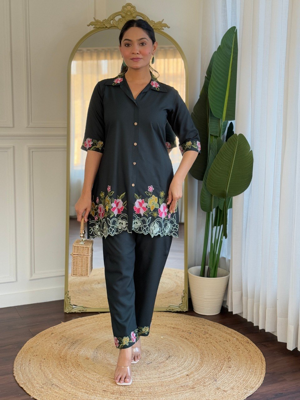 Modern Viscose Rayon Co-Ord Set for Women with Embroidery Work - Fully Stitched