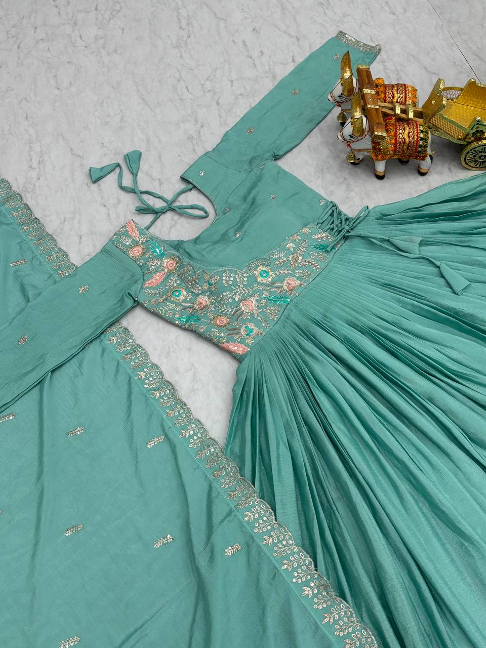 New Festival Collection Chinon Long Gown with Heavy Sequence and Thread Embroidery Dupatta- Fully Stitched