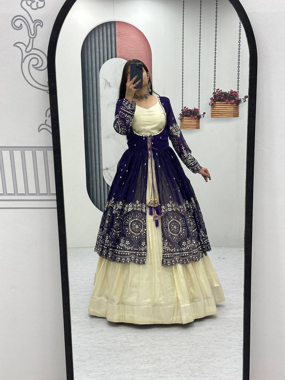 Festival Special Indo Western Lehenga Set with Embroidered Shrug - Fully Stitched