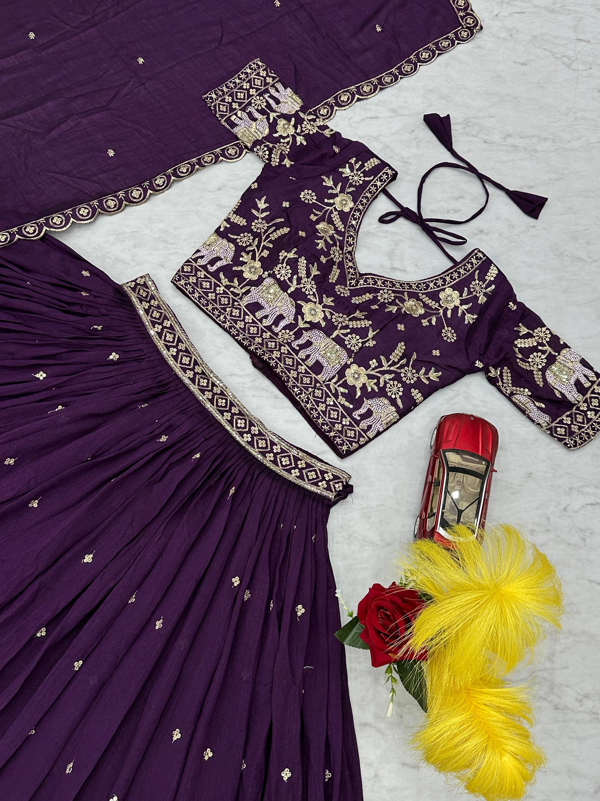 New Festival Vichitra Silk Lehenga Choli with Designer Embroidery Dupatta - Fully Stitched