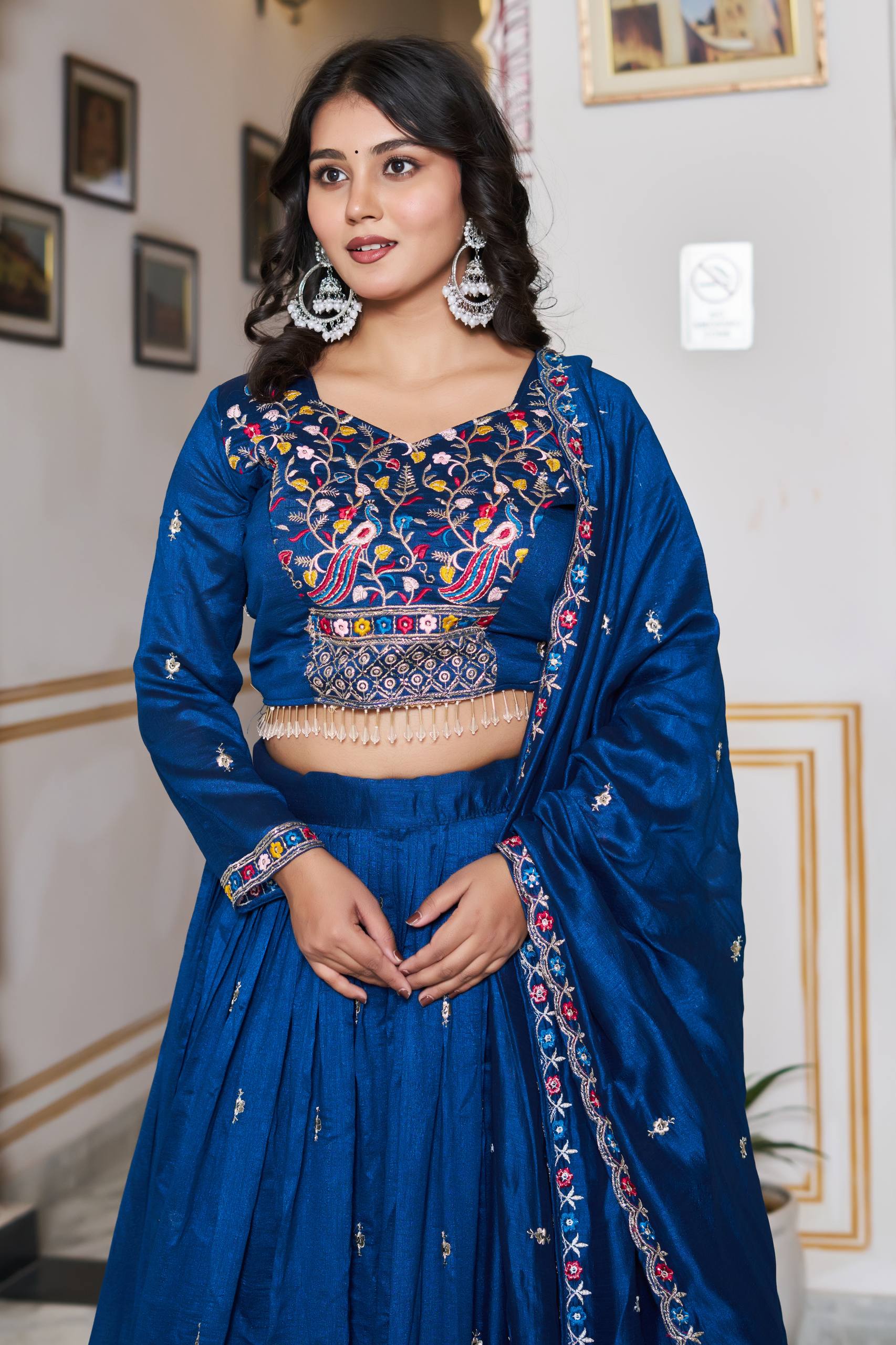 Wedding Collection Vichitra Silk Lehenga Choli with Heavy Embroidery Sequence and Beads Work - Fully Stitched