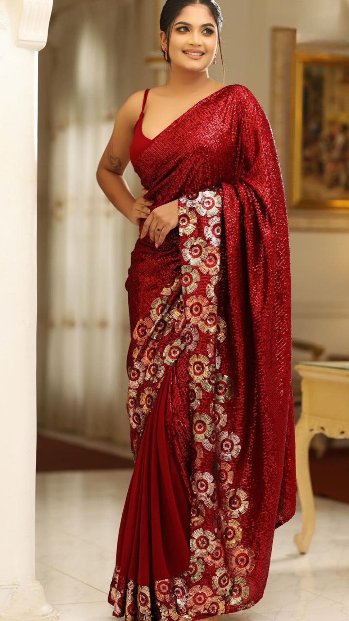 Bollywood Blockbuster Special Edition Dual Sequins Georgette Designer Saree